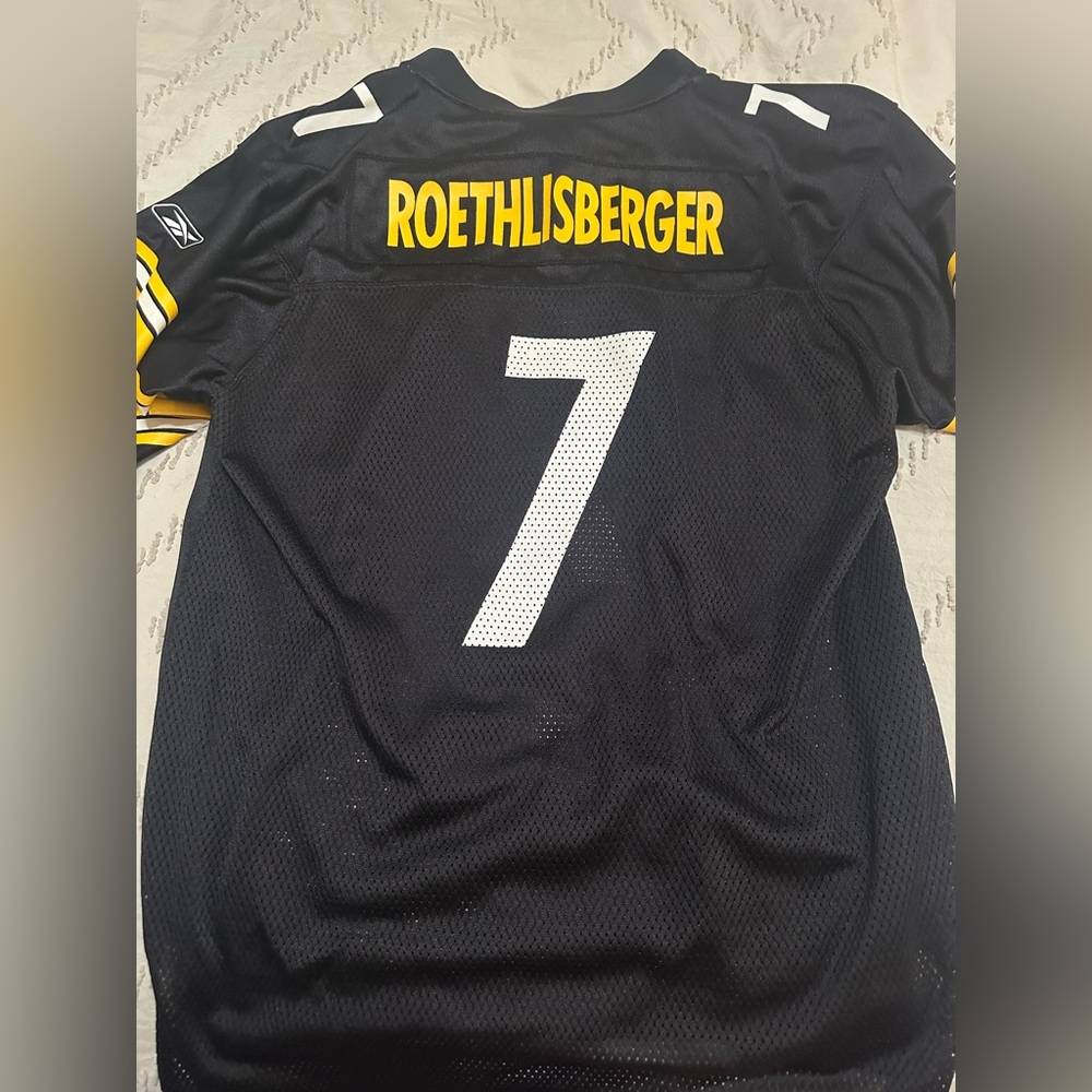 Reebok Black Pittsburgh #7 Roethlisberger Football Jersey with Yellow Accents